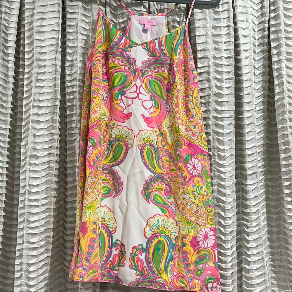 {Lilly Pulitzer} Satin Silk Spaghetti Strap Dress 🧡🩷